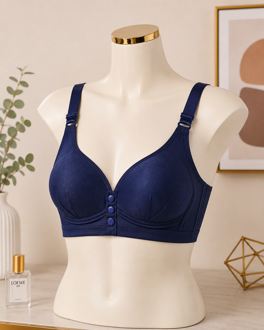 Navy Blue Front Button Comfort Bra