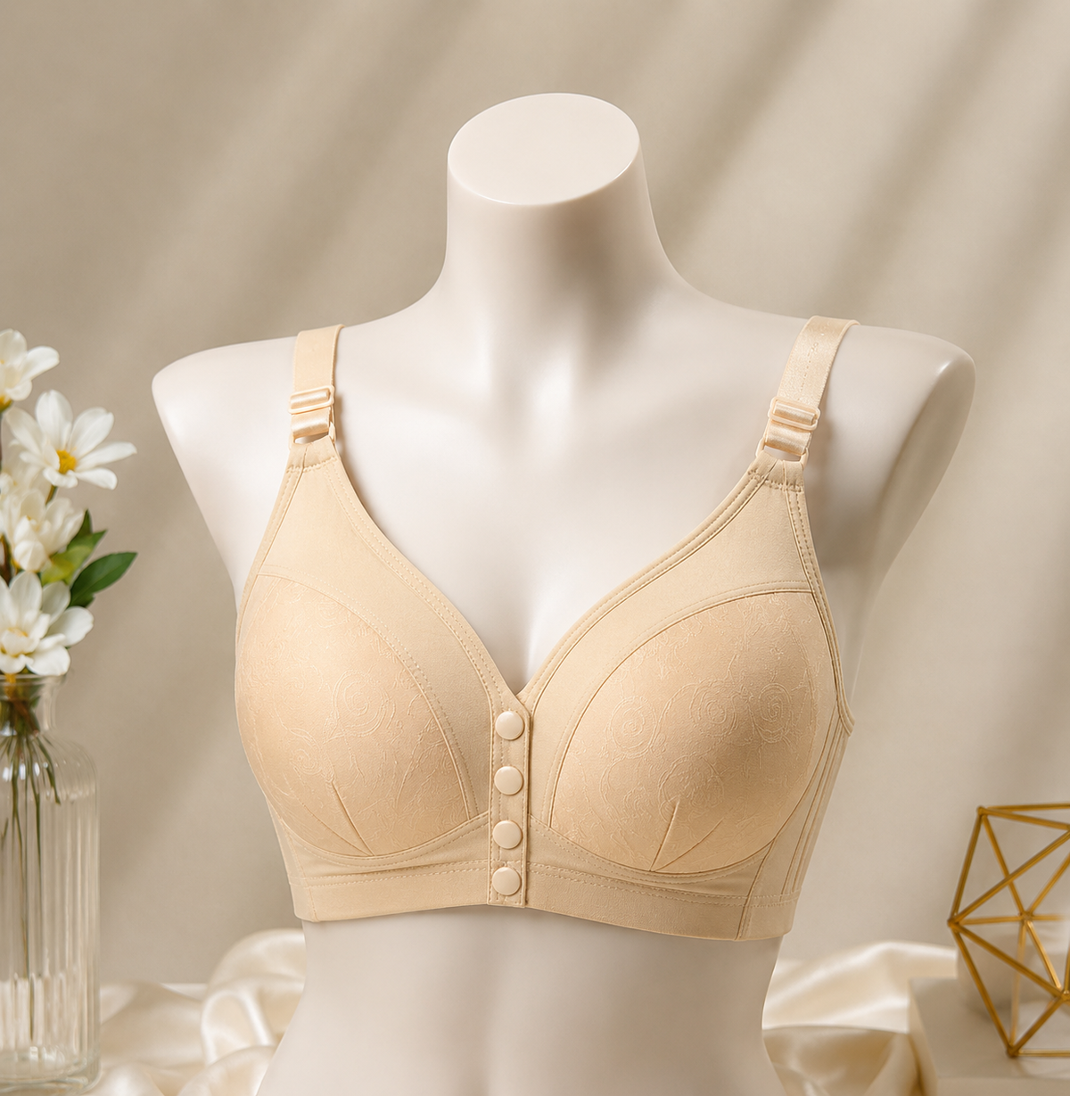 A6 Front Button Comfort Bra - Skin Color
