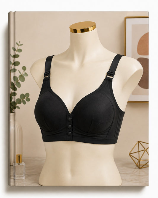A6 Black Front Button Comfort Bra